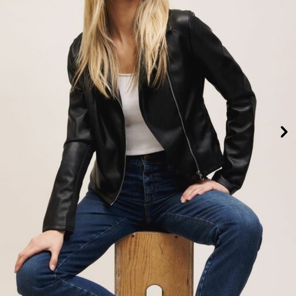 Dynamite Faux Leather Black Moto Jacket Size L NWT